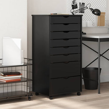 vidaXL Rollschrank mit Schubladen MOSS Schwarz Massivholz Kiefer