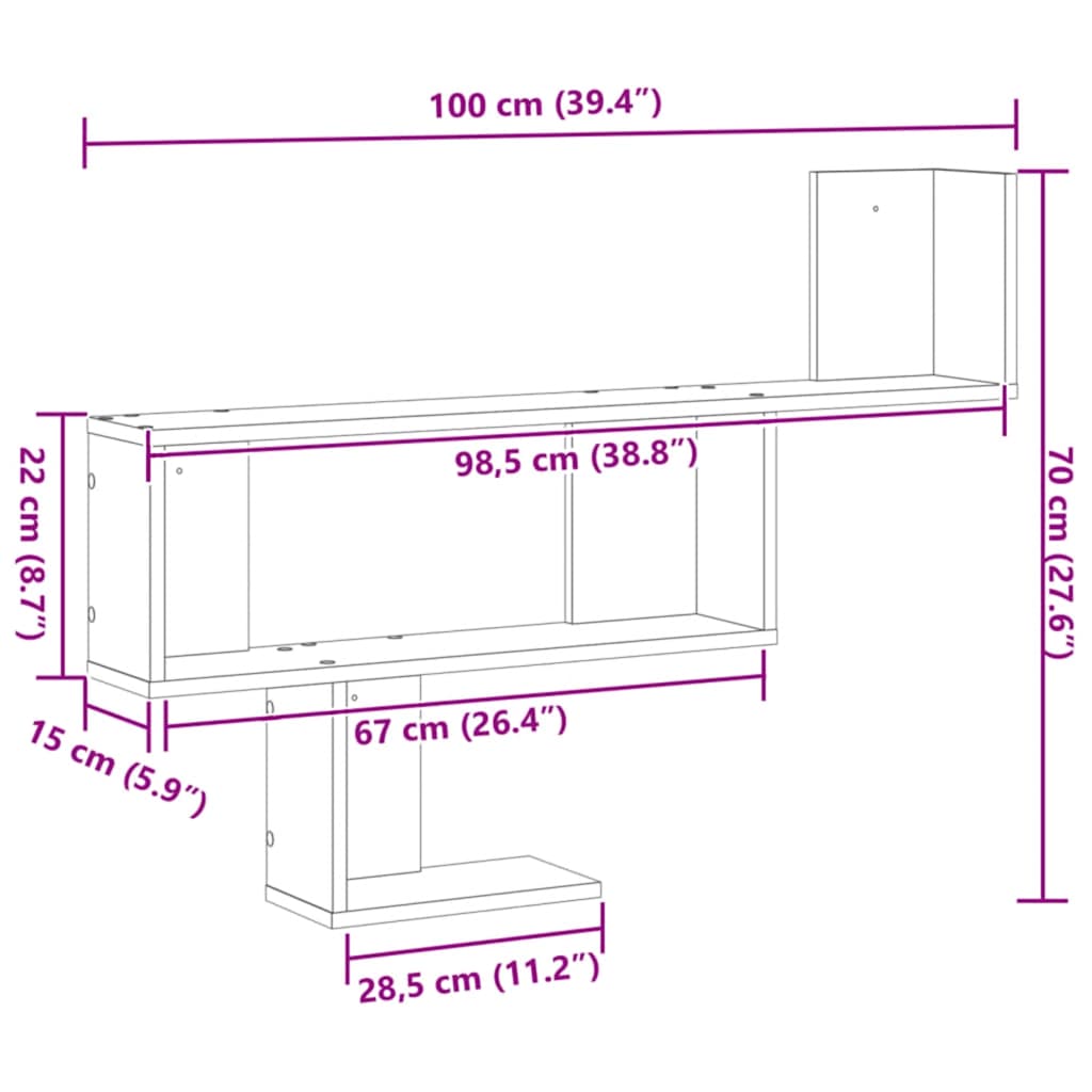 vidaXL Étagère murale en bois d'ingénierie chêne artisan 100x15x70 cm