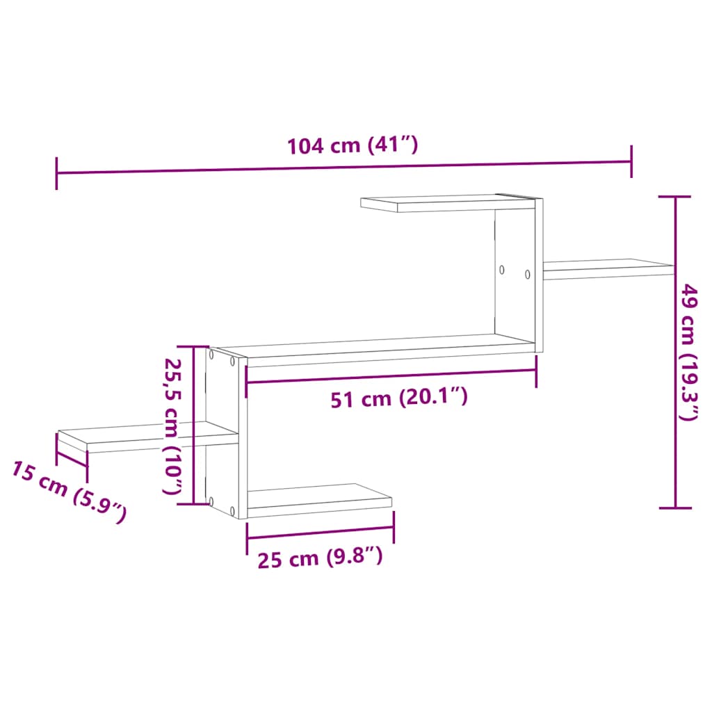 vidaXL Wandregal Sonoma-Eiche 104x15x49 cm Holzwerkstoff