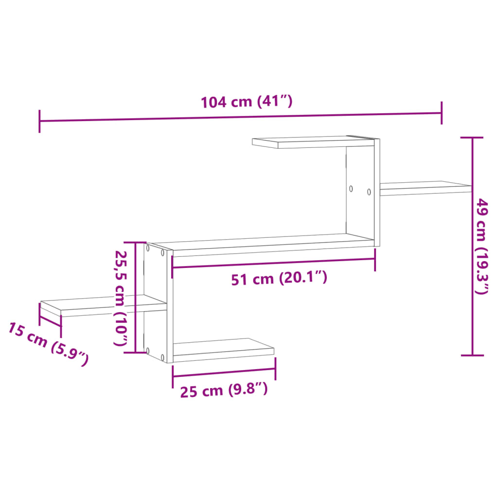vidaXL Wandregal Betongrau 104x15x49 cm Holzwerkstoff