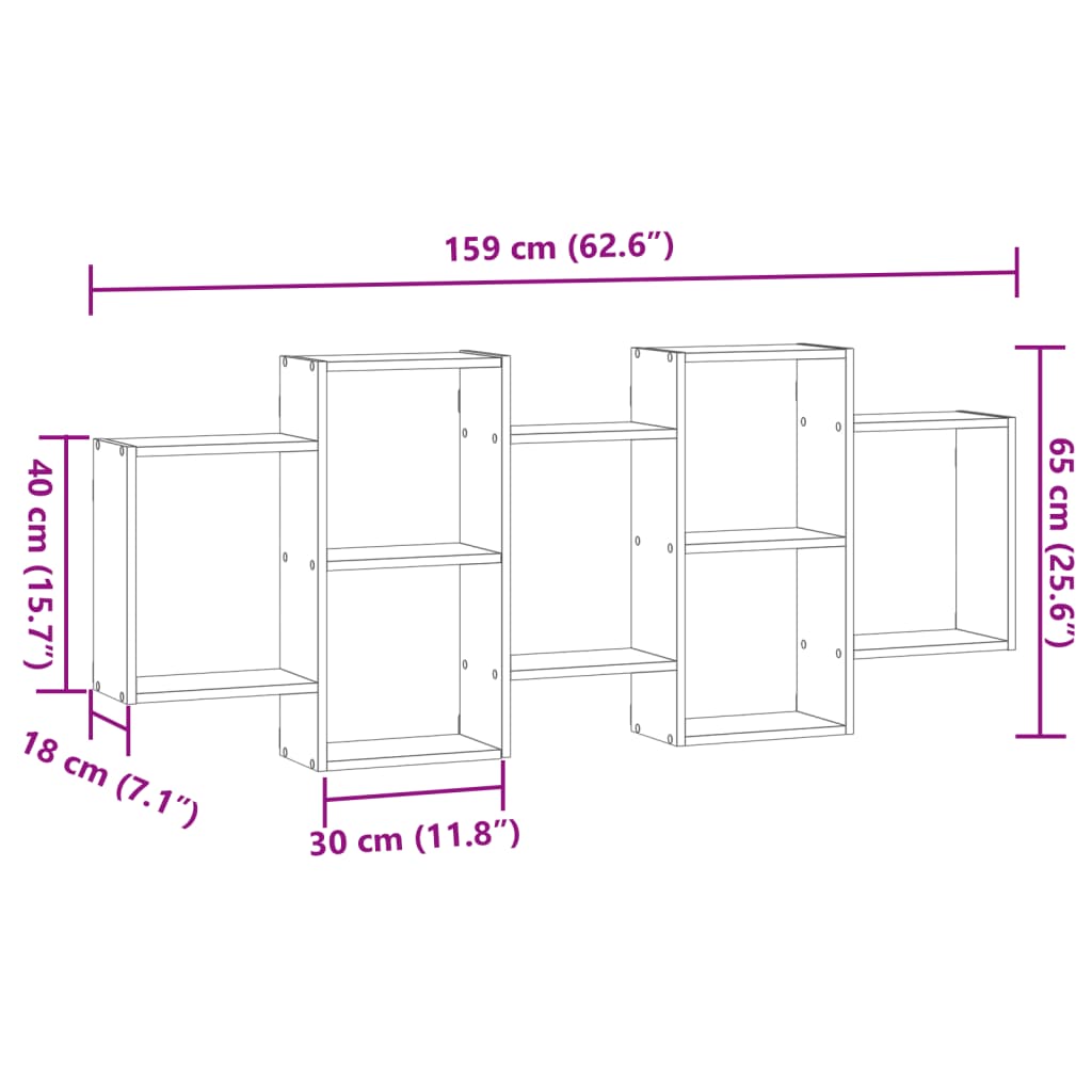 vidaXL Wandregal Schwarz 159x18x65 cm Holzwerkstoff