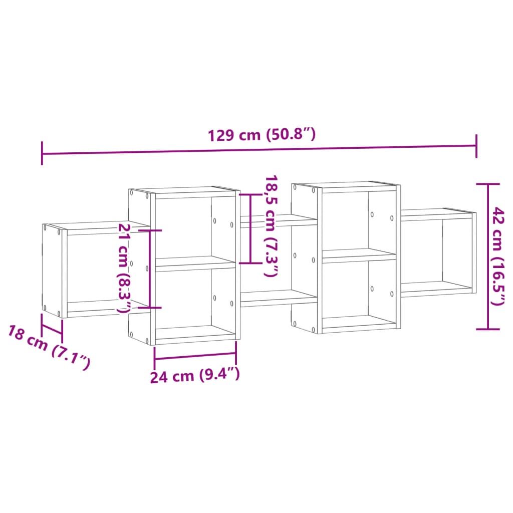 vidaXL Wandregal Grau Sonoma 129x18x42 cm Holzwerkstoff