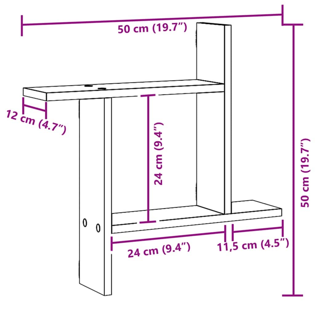 vidaXL Étagères murales 2 pcs Chêne artisan 50x12x50 cm Bois d'ingénierie