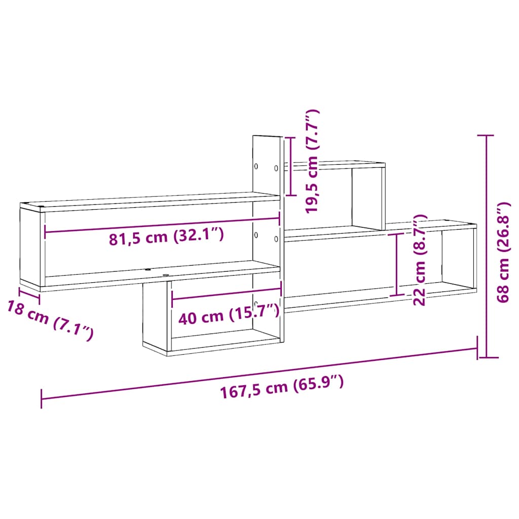 Wandregal Artisan-Eiche 167,5x18x68 cm Holzwerkstoff