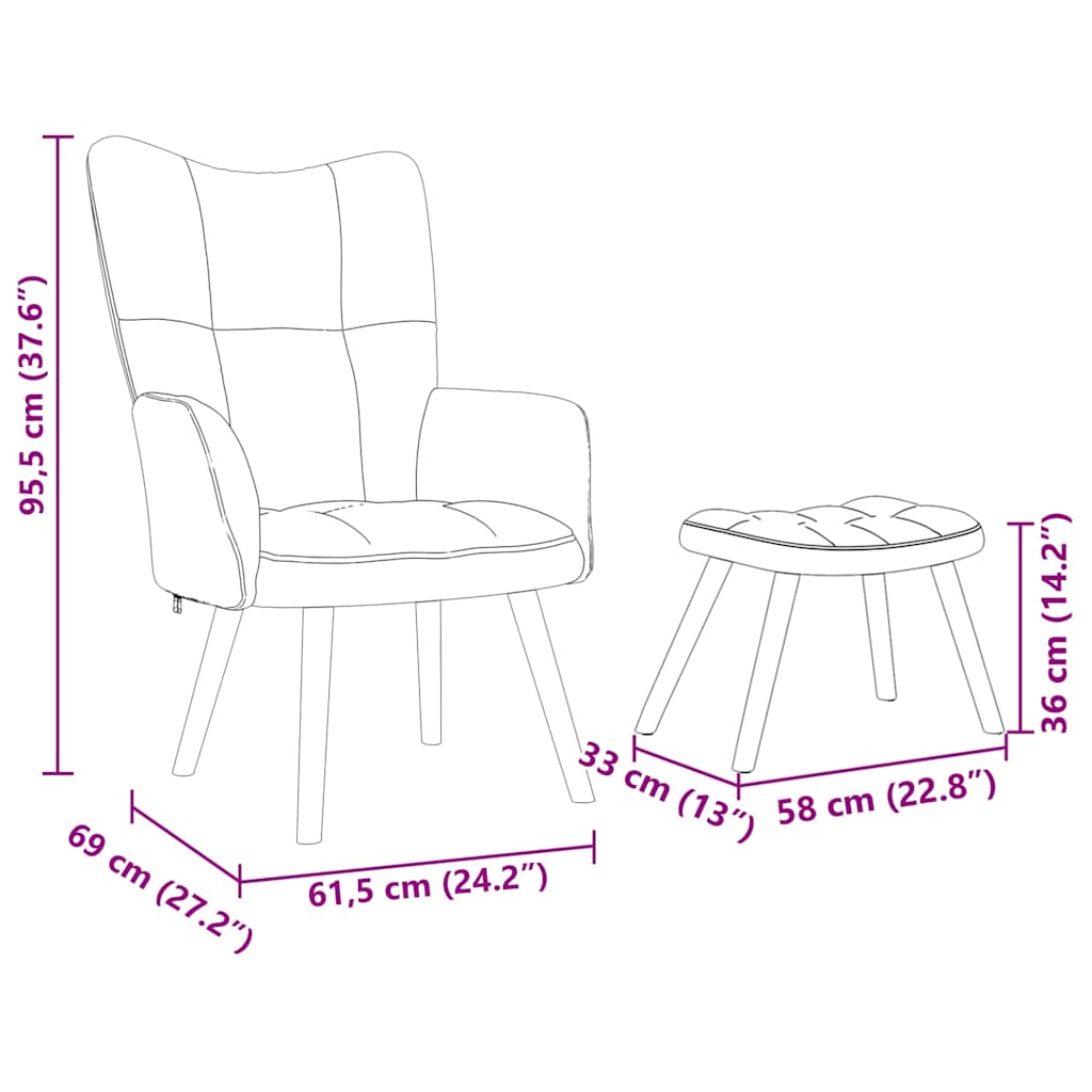 vidaXL Relaxsessel mit Hocker Weinrot Stoff