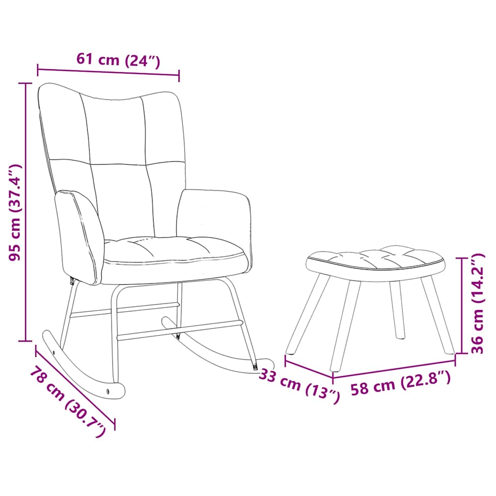 Schaukelstuhl mit Fußhocker Weinrot Stoff