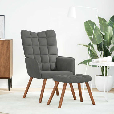 vidaXL Relaxsessel mit Hocker Dunkelgrau Samt