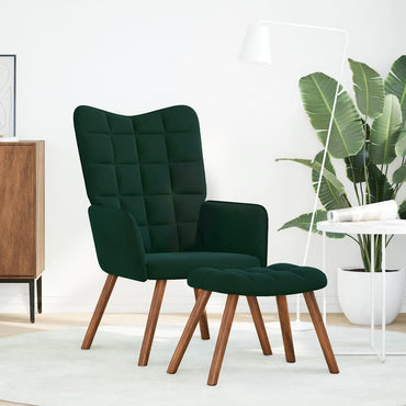 vidaXL Relaxsessel mit Hocker Dunkelgrün Samt