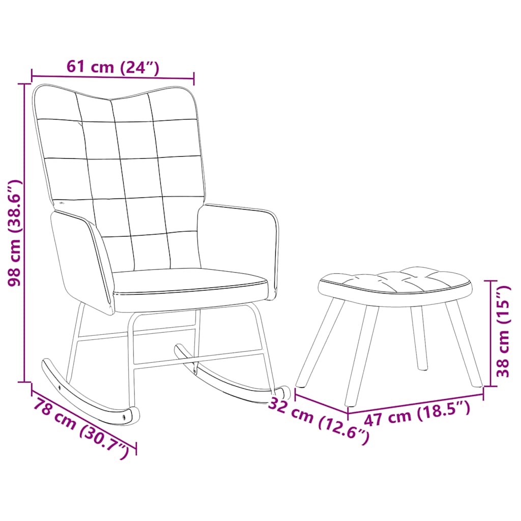 Schaukelstuhl mit Hocker Blauer Samt