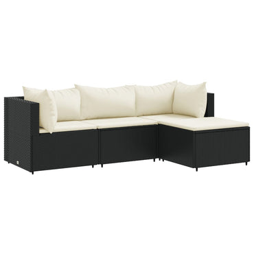 vidaXL Salon de jardin 4 pcs avec coussins Noir Résine tressée