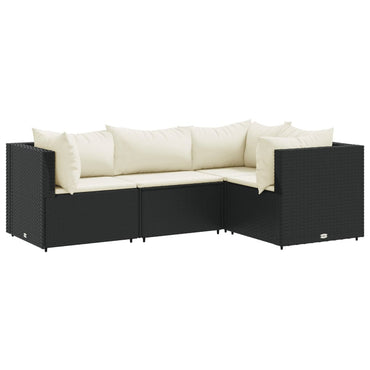 vidaXL Salon de jardin 4 pcs avec coussins Noir Résine tressée