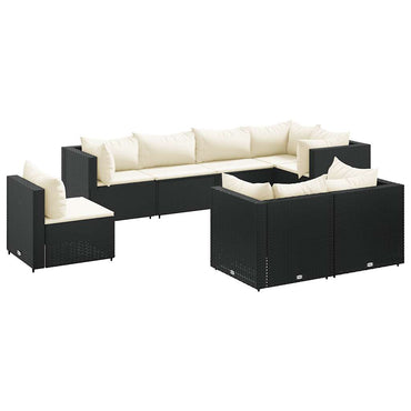 vidaXL 8-tlg. Garten-Lounge-Set mit Kissen Schwarz Poly Rattan