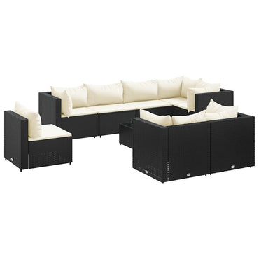 vidaXL 9-tlg. Garten-Lounge-Set mit Kissen Schwarz Poly Rattan