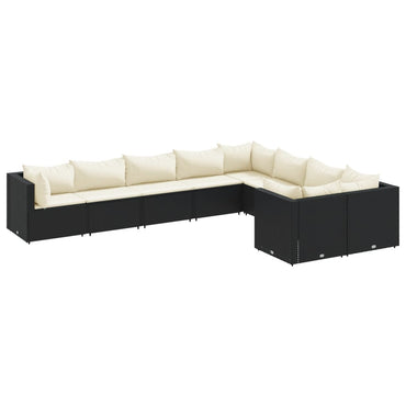 vidaXL 9-tlg. Garten-Sofagarnitur mit Kissen Schwarz Poly Rattan