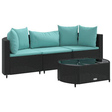 vidaXL 4-tlg. Garten-Sofagarnitur mit Kissen Schwarz Poly Rattan