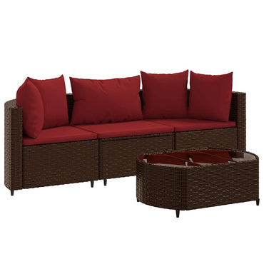 vidaXL 4-tlg. Garten-Sofagarnitur mit Kissen Braun Poly Rattan