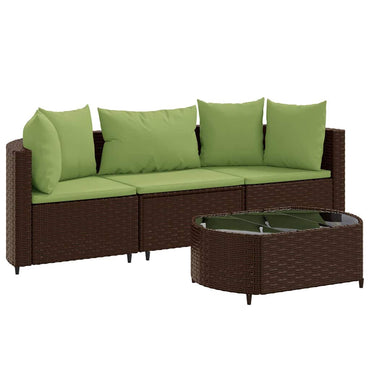 vidaXL 4-tlg. Garten-Sofagarnitur mit Kissen Braun Poly Rattan