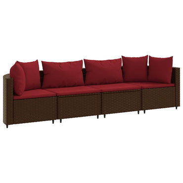 vidaXL 4-tlg. Garten-Sofagarnitur mit Kissen Braun Poly Rattan