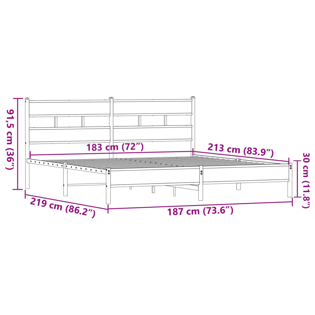 Metallbett ohne Matratze Braun Eichen-Optik 183x213 cm