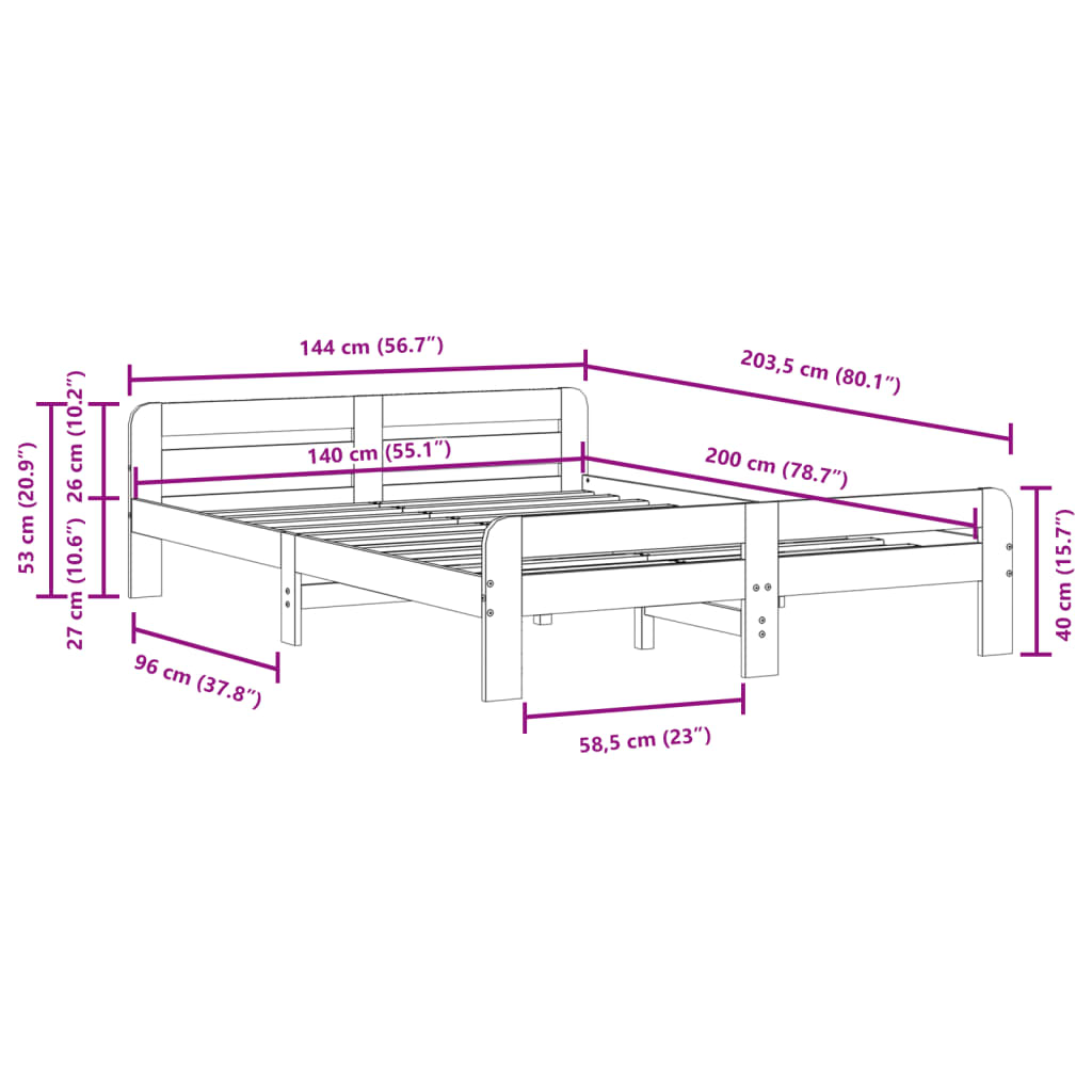 vidaXL Massivholzbett ohne Matratze Wachsbraun 140x200 cm Kiefernholz