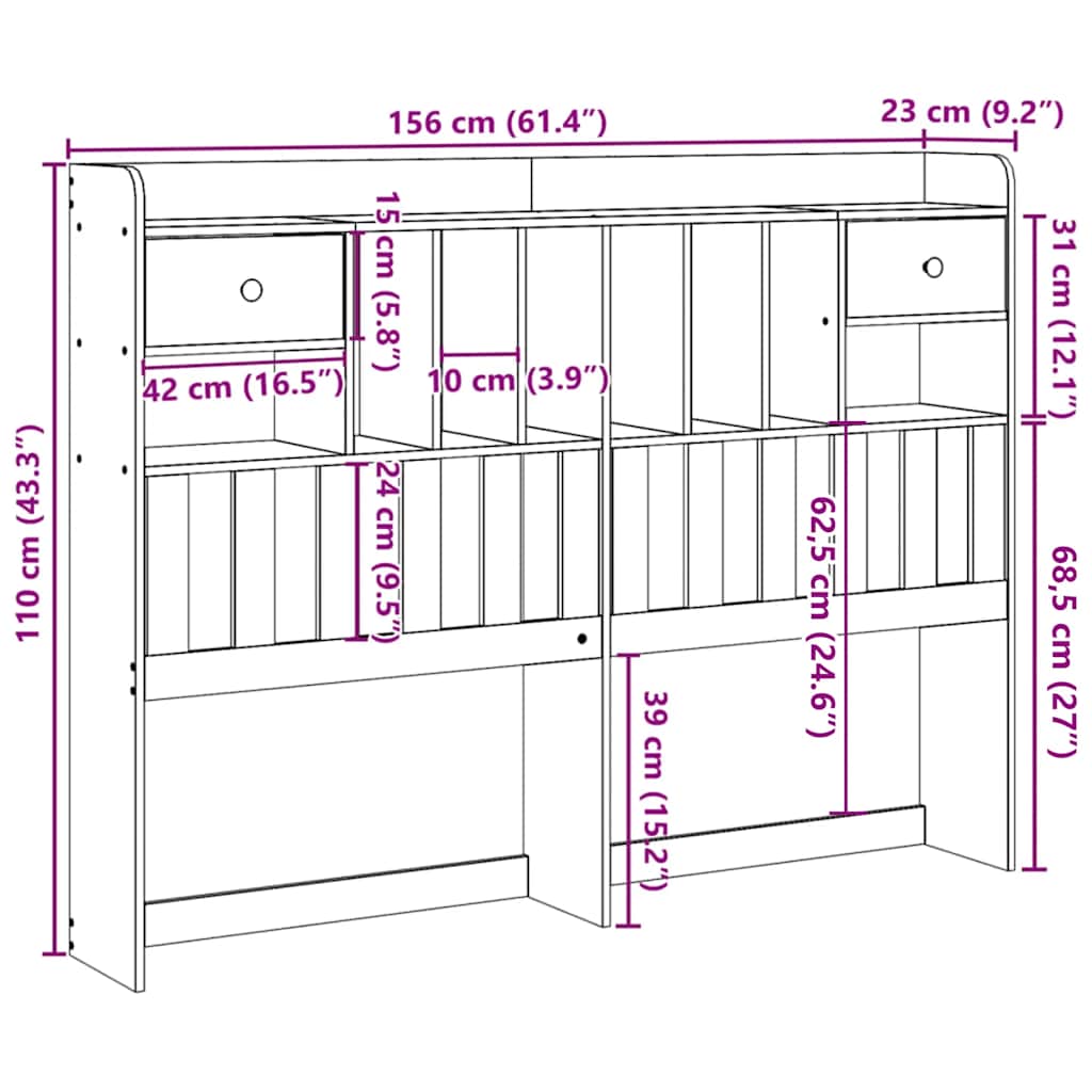 Kopfteil mit Stauraum 150 cm Massivholz Kiefer
