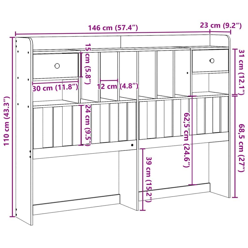 vidaXL Kopfteil mit Stauraum Weiß 140 cm Massivholz Kiefer
