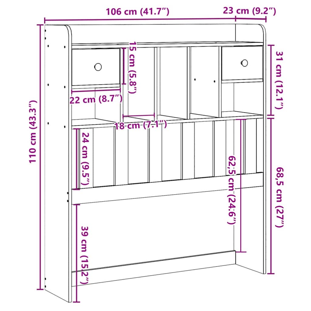 vidaXL Kopfteil mit Stauraum Wachsbraun 100 cm Massivholz Kiefer