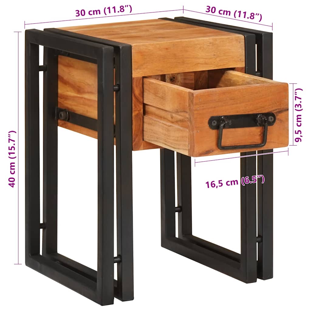 vidaXL Beistelltisch mit Schubladen 30 x 30 x 40 cm Massivholz Akazie