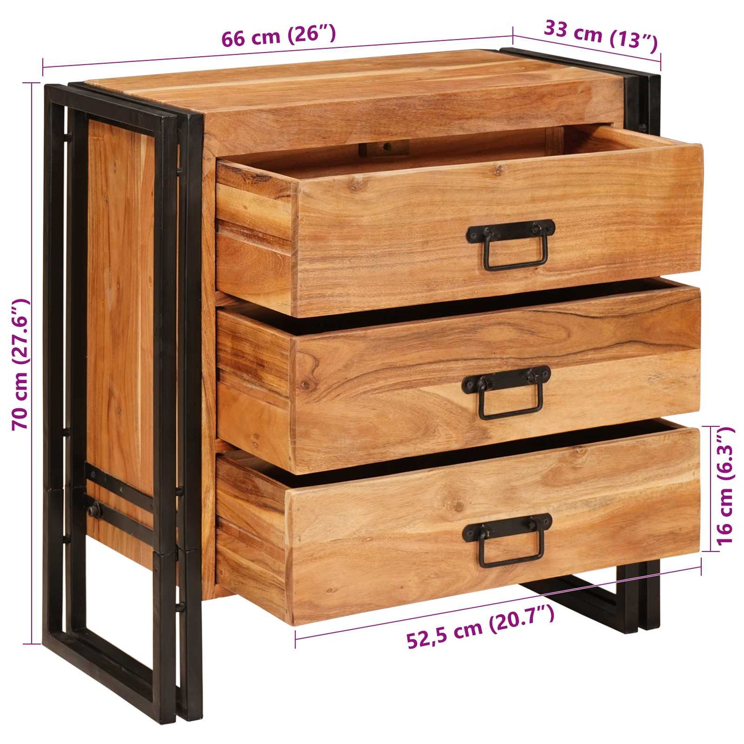 vidaXL Sideboard Braun 66 x 33 x 70 cm Massivholz Akazie