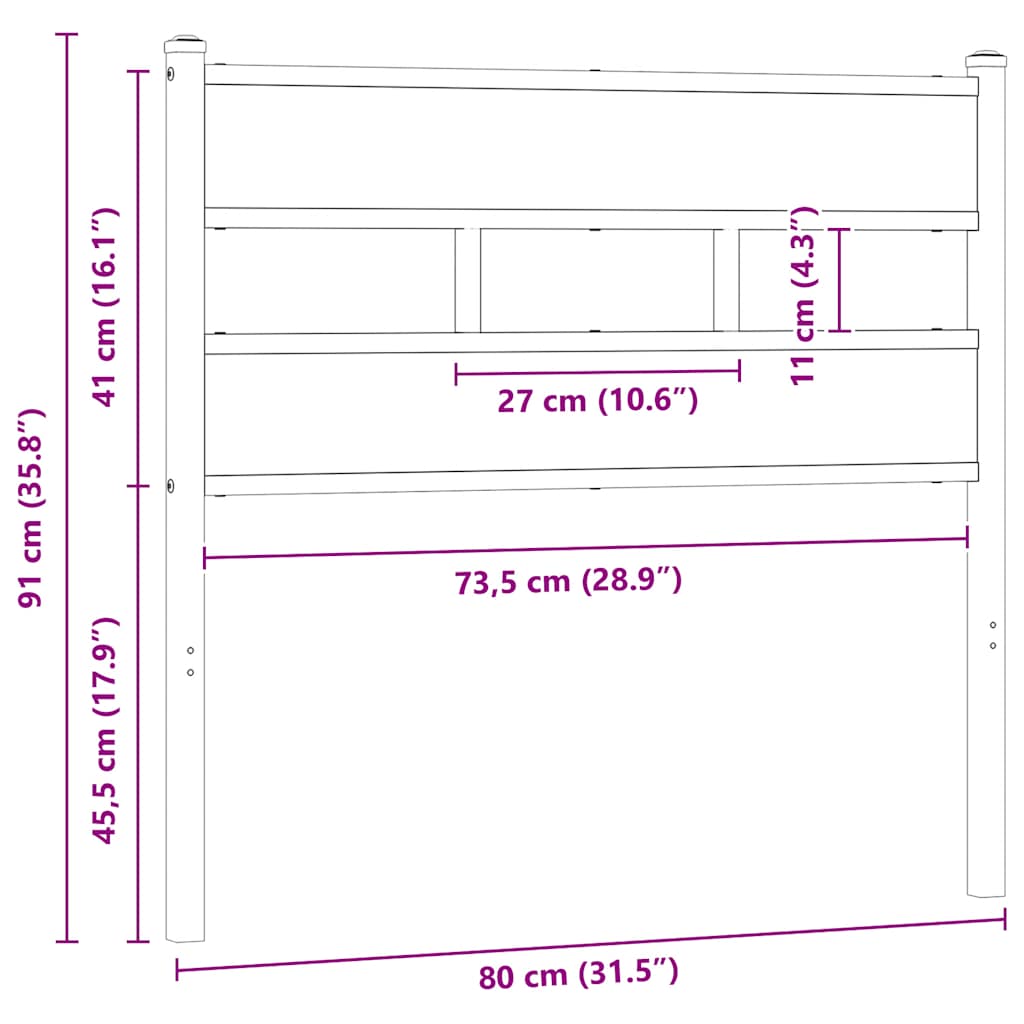 vidaXL Ersatz-Kopfteil Räuchereiche 75 cm Eisen und Holzwerkstoff