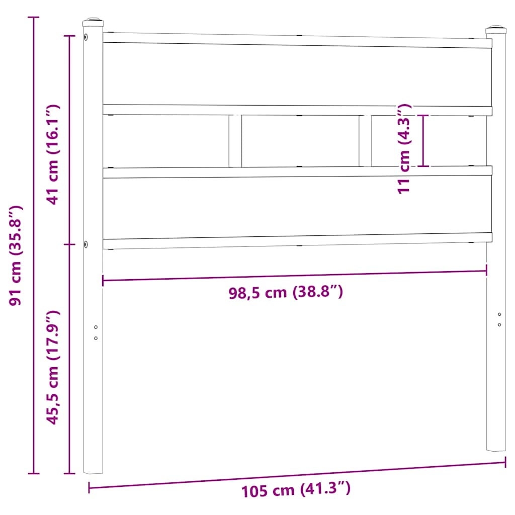 Ersatz-Kopfteil Räuchereiche 100 cm Eisen und Holzwerkstoff