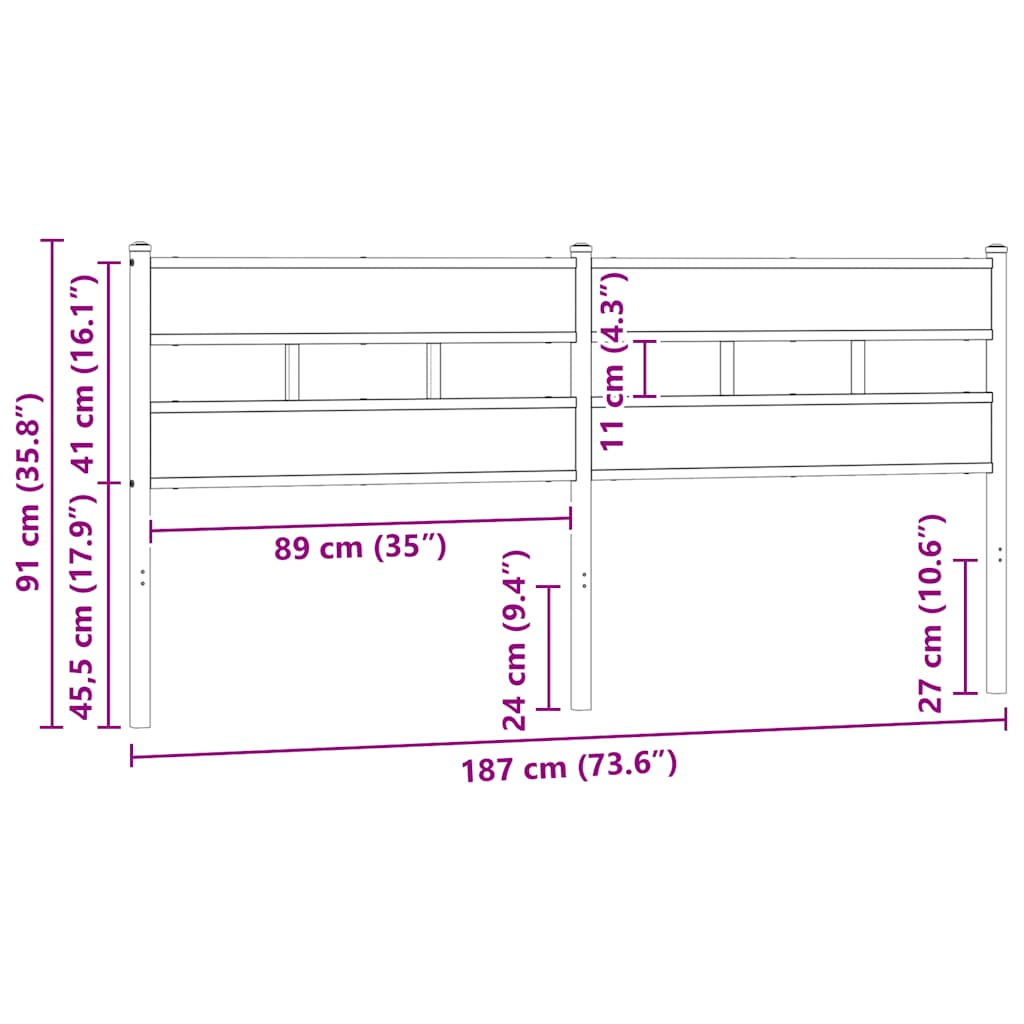 vidaXL Ersatz-Kopfteil Räuchereiche 180 cm Eisen und Holzwerkstoff