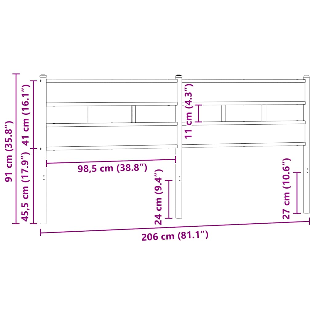 vidaXL Kopfteil Räuchereiche 200 cm Eisen und Holzwerkstoff
