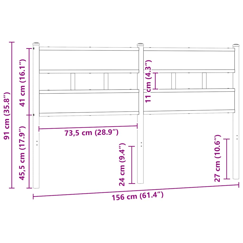 vidaXL Kopfteil Sonoma-Eiche 150 cm Eisen und Holzwerkstoff