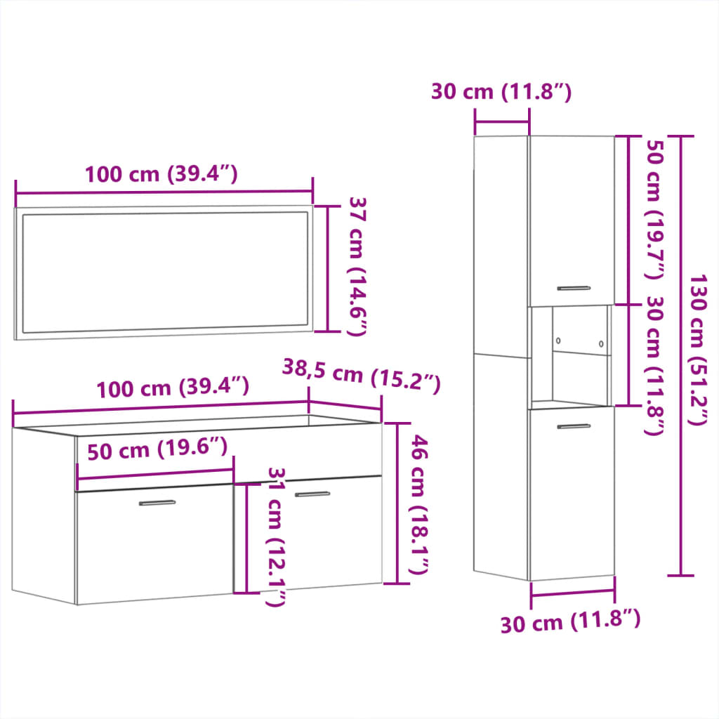 vidaXL Ensemble de 3 meubles de salle de bain blanc brillant en bois d'ingénierie