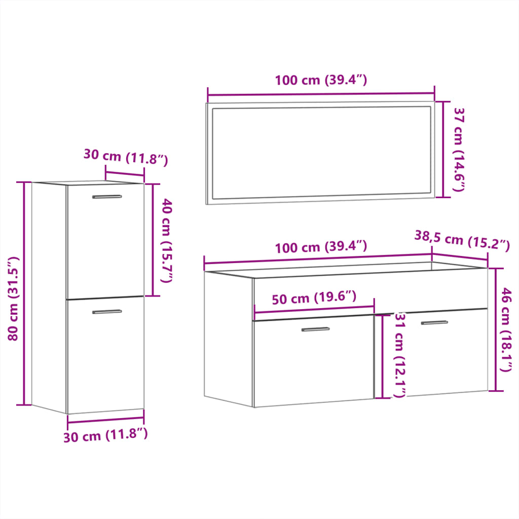 vidaXL Ensemble de meubles de salle de bain 3 pcs Blanc Matériau à base de bois
