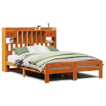 vidaXL Massivholzbett mit Regal ohne Matratze Wachsbraun 140x190 cm