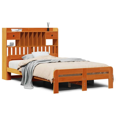 vidaXL Massivholzbett mit Regal ohne Matratze Wachsbraun 135x190 cm