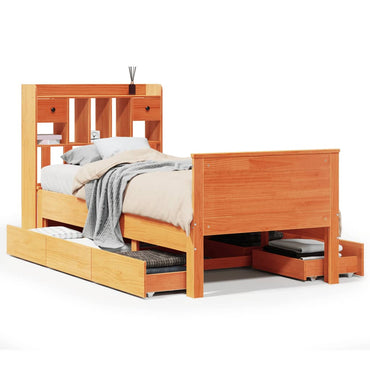 vidaXL Massivholzbett mit Regal ohne Matratze Wachsbraun 75x190 cm
