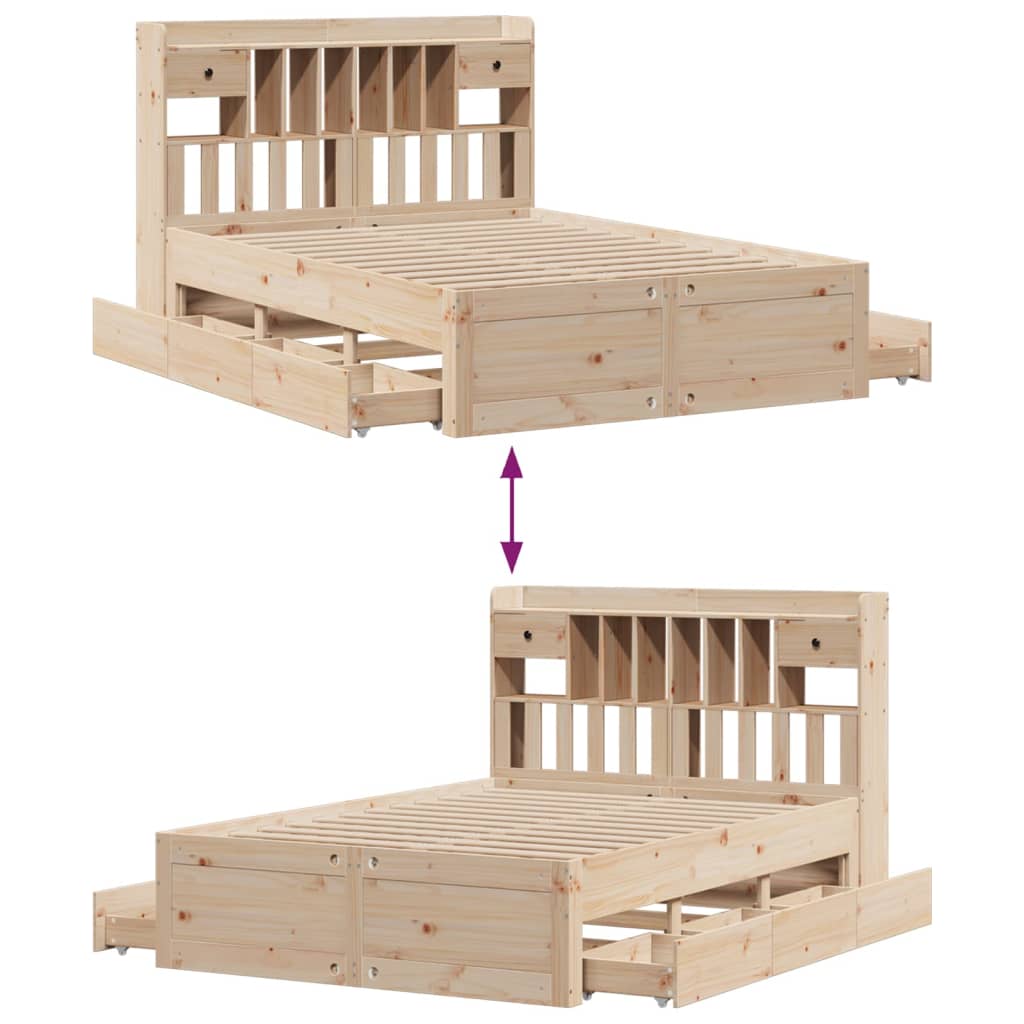 vidaXL Massivholzbett mit Regal ohne Matratze 150x200 cm Kiefernholz