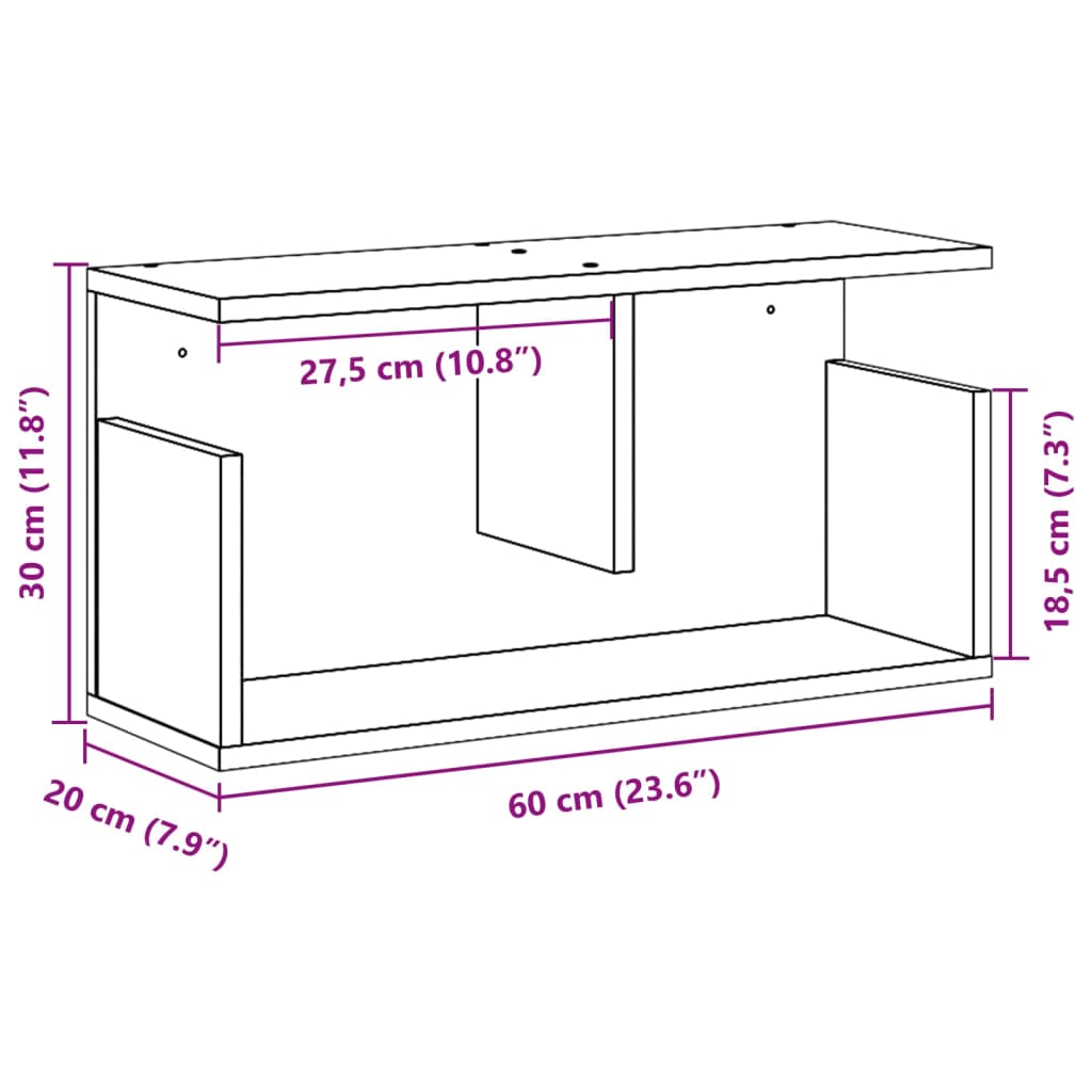 vidaXL Armoire murale 60x20x30 cm Noir Bois d'ingénierie