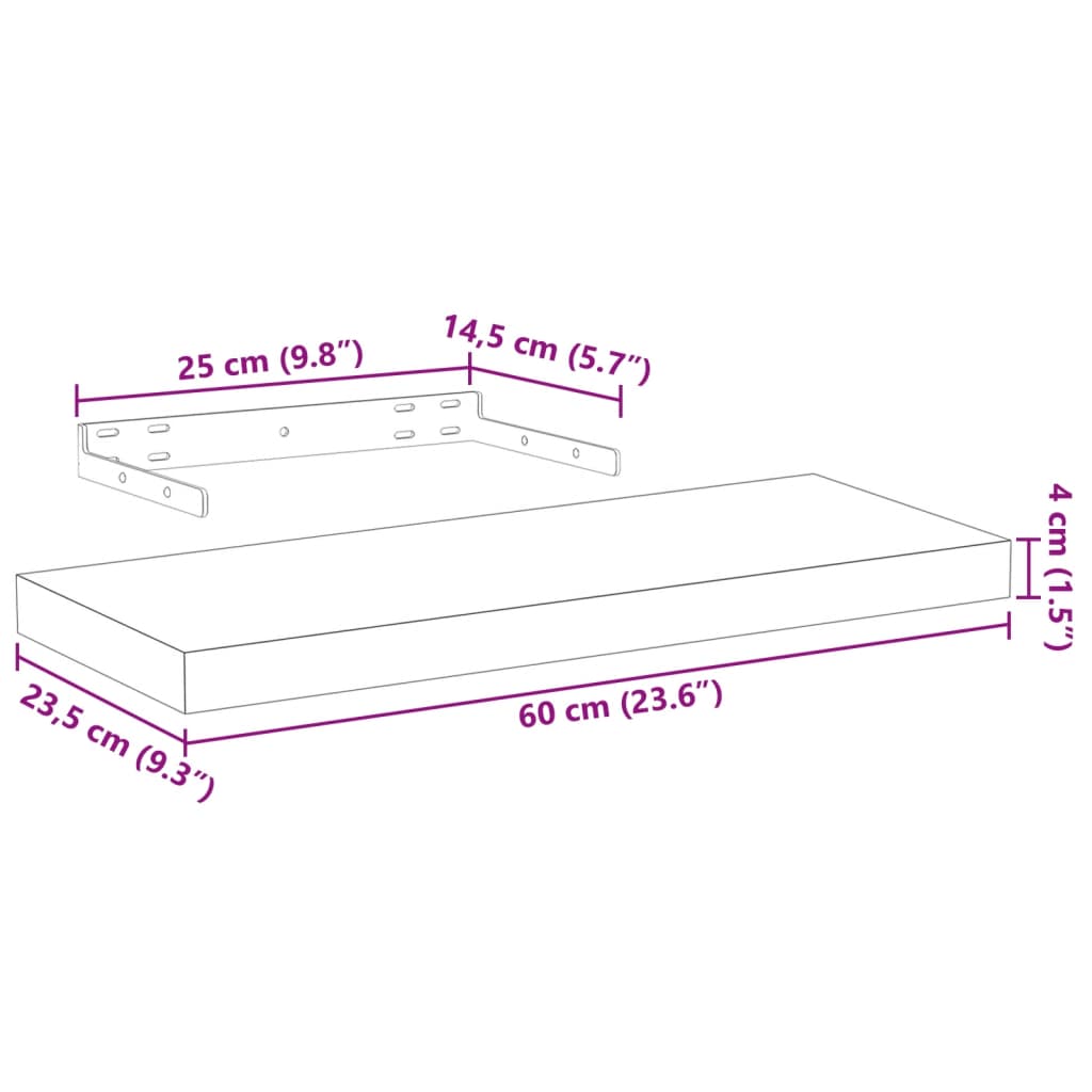 vidaXL Étagères murales 2 pcs 60x23,5x4 cm Bois d'ingénierie