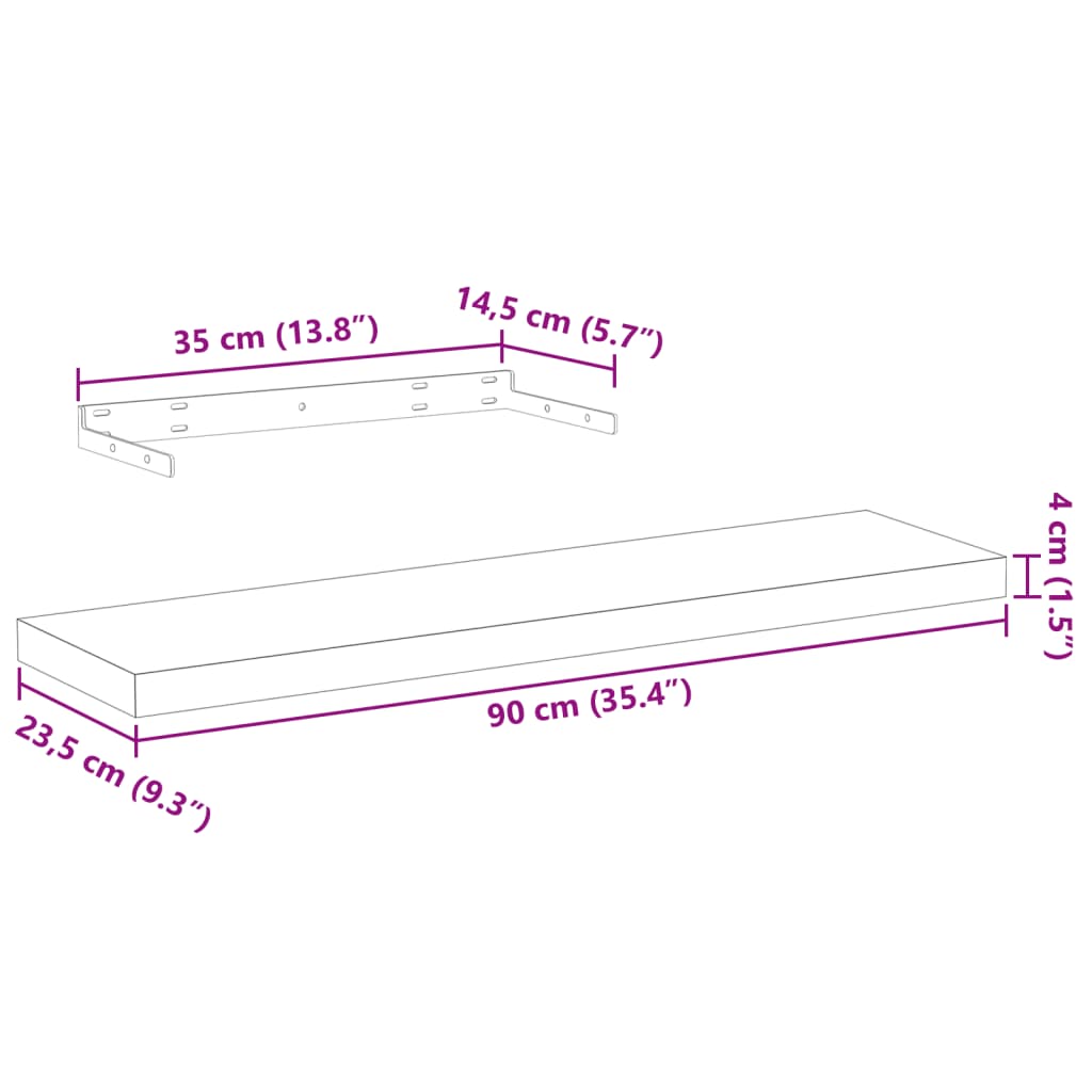 vidaXL Étagères murales 4 pcs 90x23,5x4 cm Bois d'ingénierie