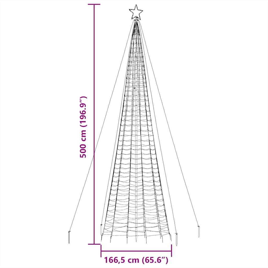 vidaXL Sapin de Noël LED avec piquets de sol 1534 LED Blanc chaud 500 cm