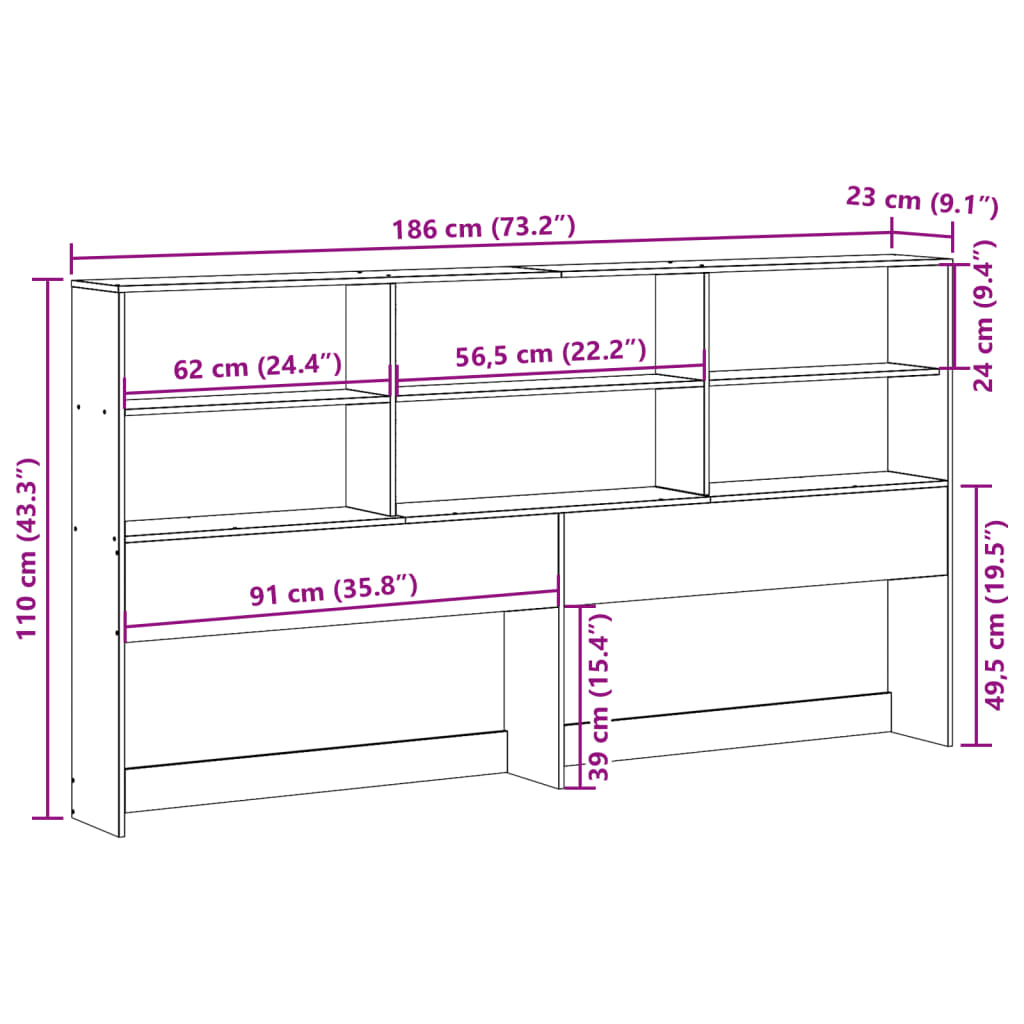 vidaXL Kopfteil mit Stauraum 180 cm Massivholz Kiefer
