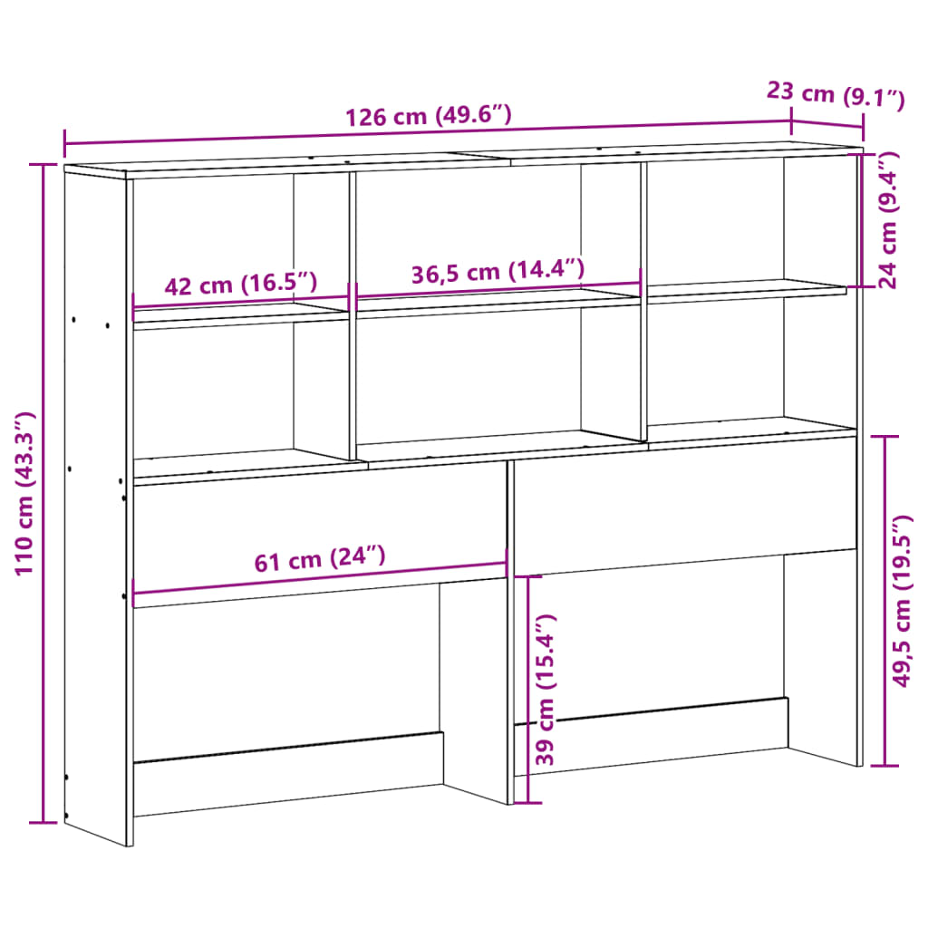 vidaXL Kopfteil mit Stauraum Weiß 120 cm Massivholz Kiefer