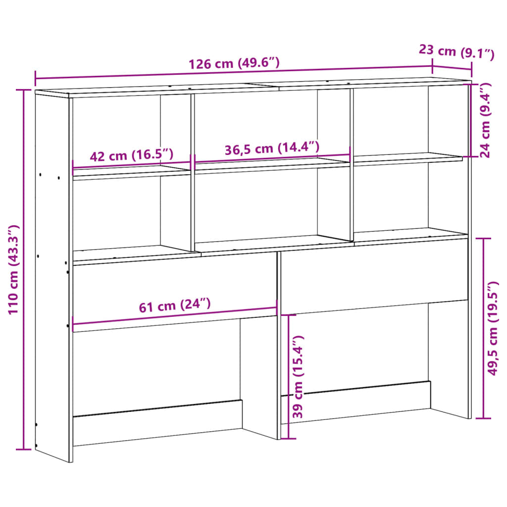 vidaXL Kopfteil mit Stauraum Wachsbraun 120 cm Massivholz Kiefer