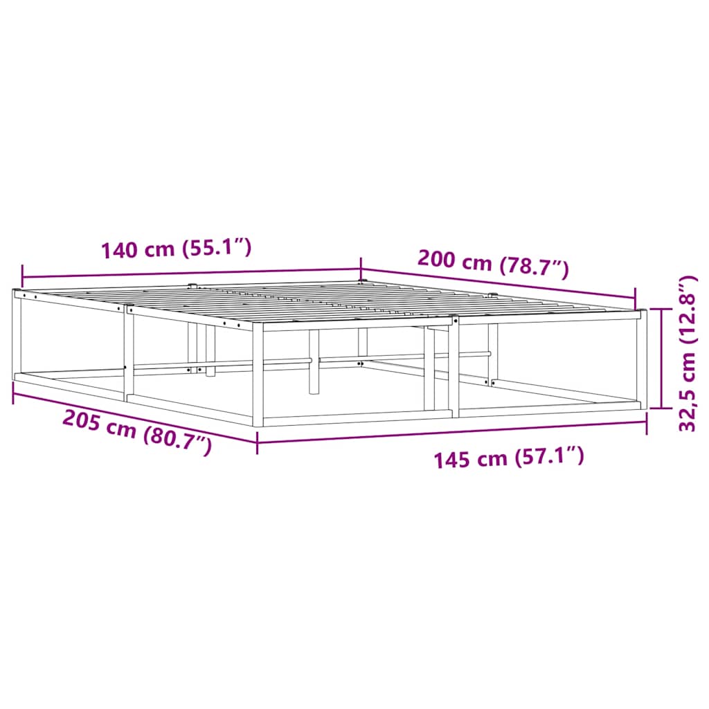 vidaXL Bettgestell ohne Matratze Weiß 140x200 cm Metall