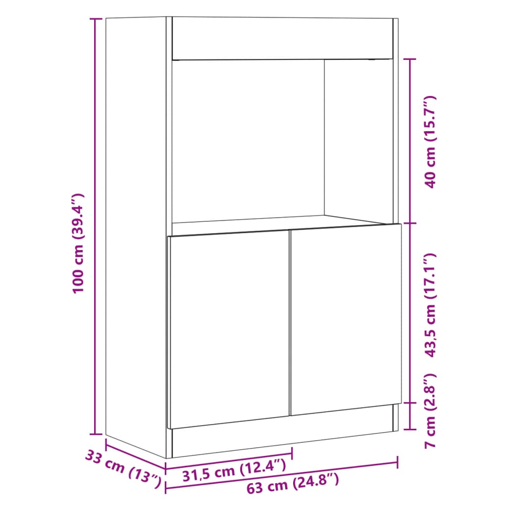 vidaXL Highboard Grau Sonoma-Eiche 63x33x100 cm Holzwerkstoff