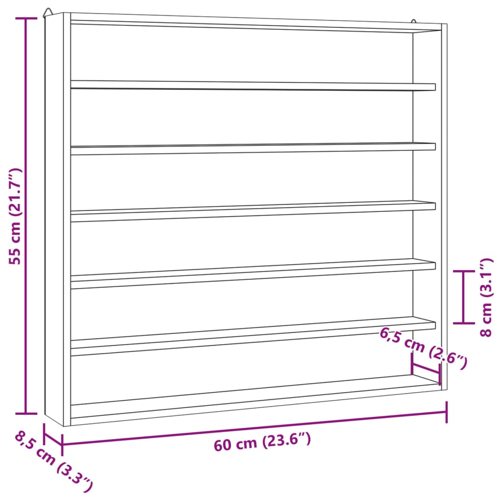 vidaXL Sammlervitrine aus Holz mit 6 Regalen 60x8,5x55 cm